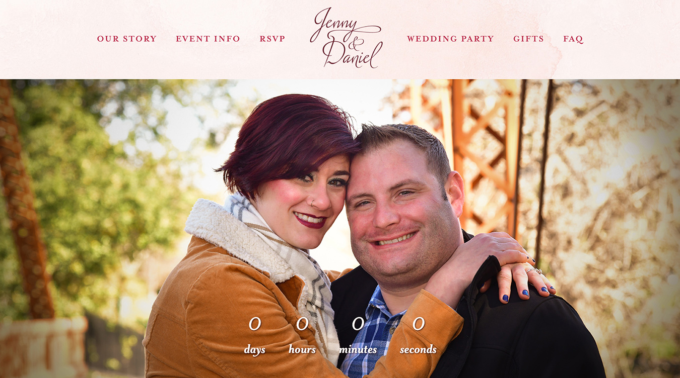 Home page of Jenny and Daniel's wedding website